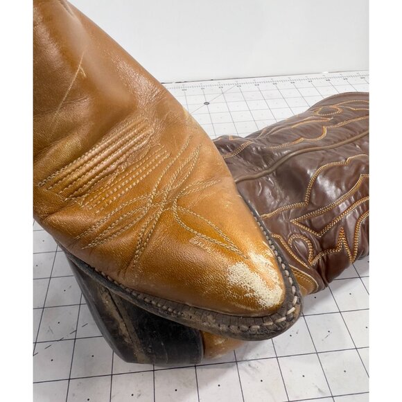 Vintage Tony Lama Cowboy Boots Men's Sz. 8.5 D Brown Leather Western Style - Picture 7 of 16
